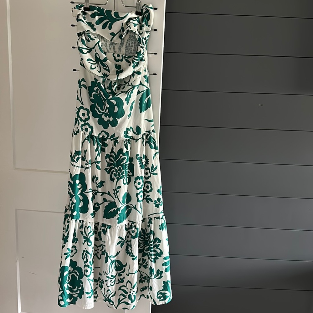 Shein Allover Print Strapless Twist Front Peek a Boo Ruched Back Dress
